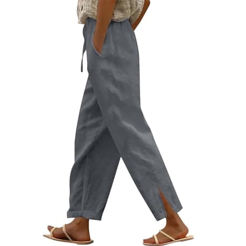 Linen High Waist Women's Summer Pants Lightweight Casual Beach Trousers