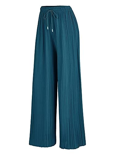 Johnny Women's Pleated Wide Leg Palazzo Pants with Drawstring
