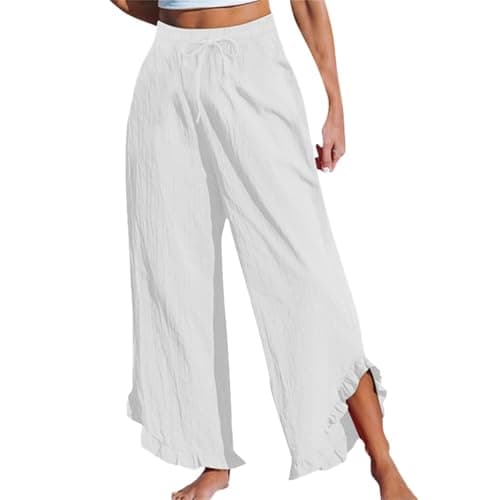 GOKKILRW Women's Lightweight Boho Linen High Waist Flowy Palazzo Pants