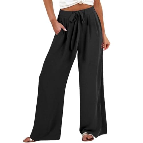 GOKKILRW Women's Summer High Waist Linen Drawstring Palazzo Pants