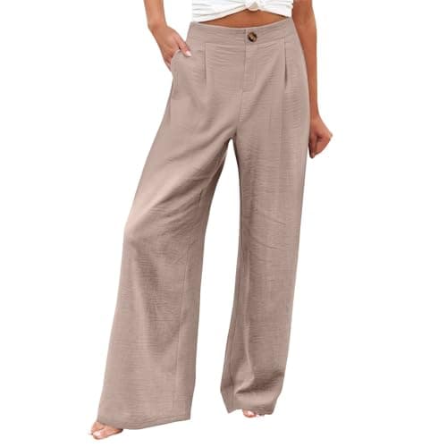 Stylish Women's Wide Leg Office Pants with Pockets Solid Slacks