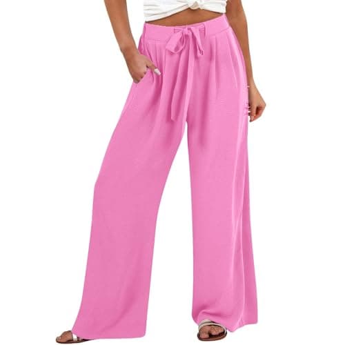 GOKKILRW Women's Summer High Waist Linen Drawstring Palazzo Pants