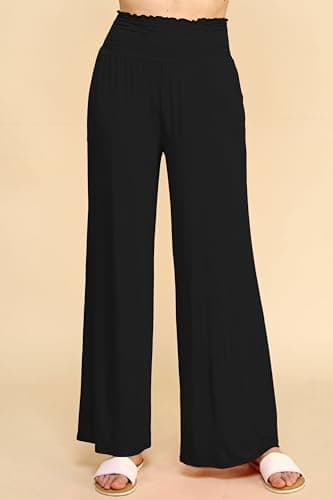 Johnny Women's Elastic High-Waisted Palazzo Pants with Pocket