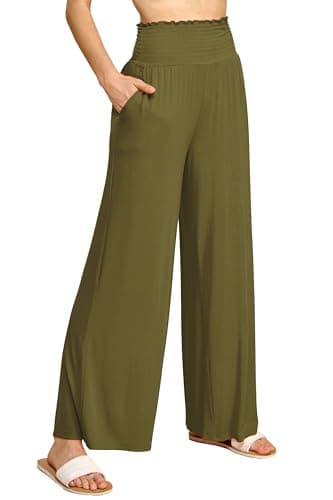 Johnny Women's Elastic High-Waisted Palazzo Pants with Pocket