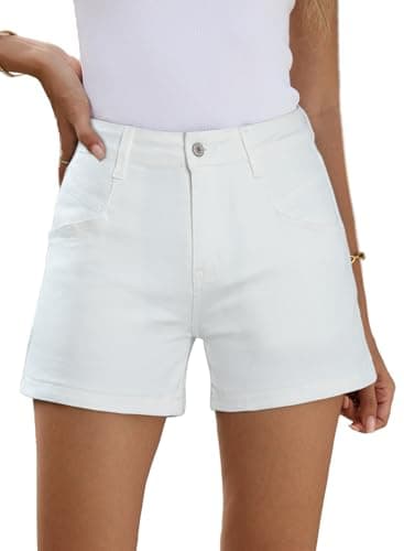 Sidefeel Women's High-Waisted Stretch Jean Shorts with Pockets Summer Denim