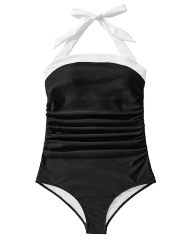 Vintage Halter One Piece Swimsuit for Women with Tummy Control