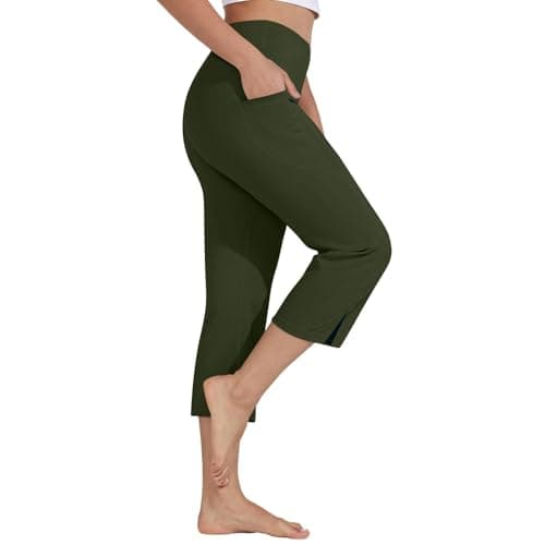 High Waisted Tummy Control Bootcut Capri Pants for Women Yoga Exercise