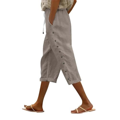 2025 Women's Lightweight Striped Linen Capri Pants