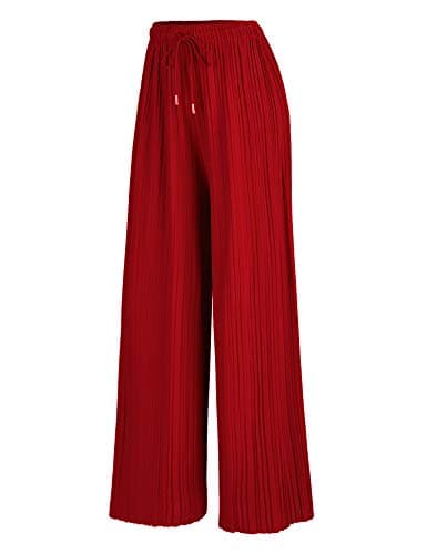 Johnny Women's Pleated Wide Leg Palazzo Pants with Drawstring