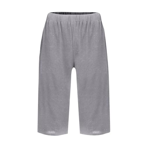 Yxzogd 2025 Women's Summer Cotton Linen Elastic Waist Basic Plus Size Short Pants with Pockets