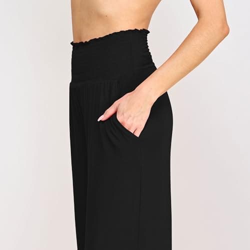 Johnny Women's Elastic High-Waisted Palazzo Pants with Pocket