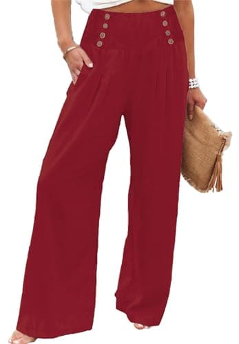 Bbkkuck Women's Elastic High-Waisted Wide Leg Palazzo Pants with Pockets