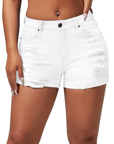Rosswear Women's Stretchy Ripped Denim Shorts Summer Mid Rise Butt LiftingJean Shorts