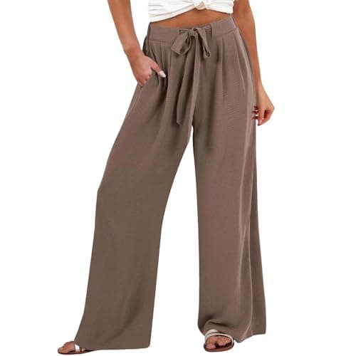 GOKKILRW Women's Summer High Waist Linen Drawstring Palazzo Pants