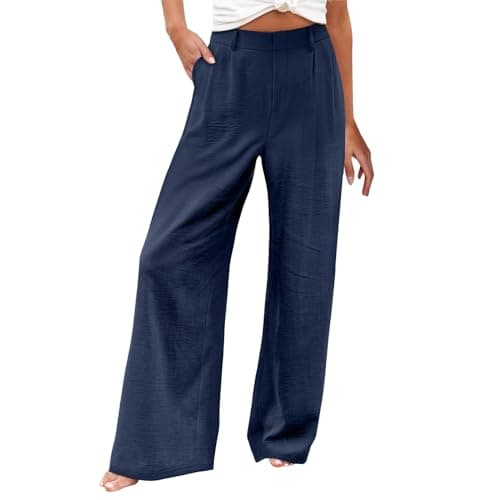 Stylish Women's Wide Leg Office Pants with Pockets Solid Slacks
