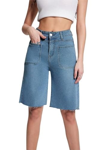 Allimy Women's Denim Cargo Knee-Length Shorts with Pockets