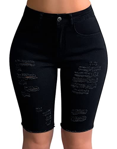 Rosswear Womens Ripped Stretch Mid Rise Frayed Long Jean Shorts