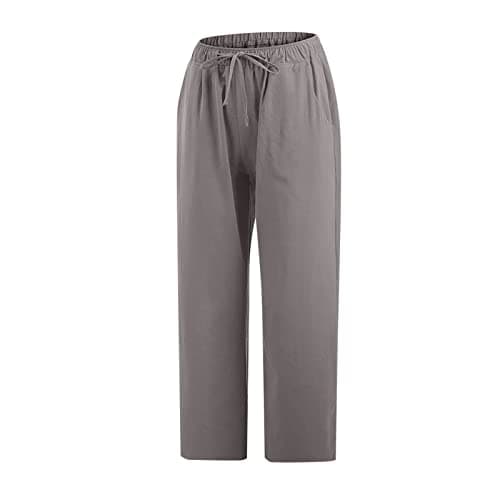 Itsame Women's Summer Cotton Linen Drawstring Capri Pants