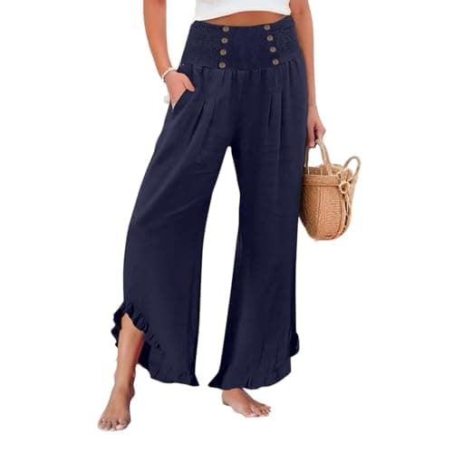GOKKILRW Women's Lightweight Boho Linen High Waist Flowy Palazzo Pants
