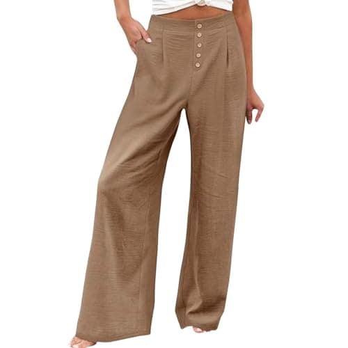 Stylish Women's Wide Leg Office Pants with Pockets Solid Slacks