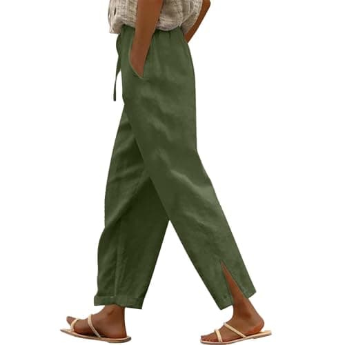 DINEVE Women's High-Waist Summer Casual Linen Trouser
