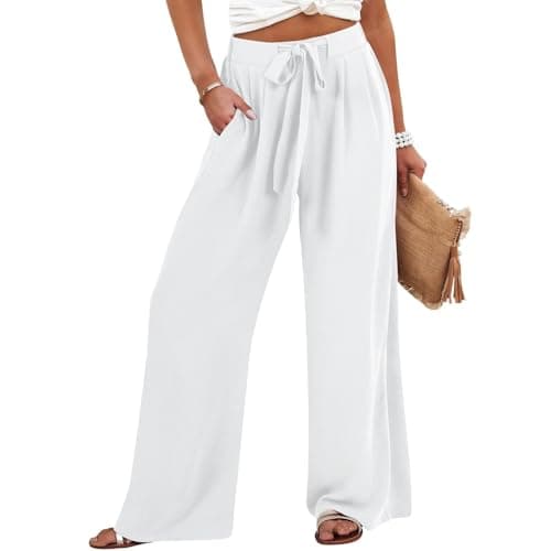 GOKKILRW Women's Summer High Waist Linen Drawstring Palazzo Pants