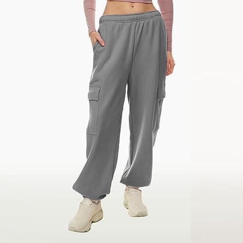 SMIDOW Women's High-Waisted Fleece Baggy Sweatpants Cargo Casual Joggers