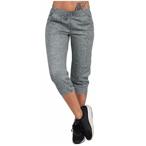 2024 Summer High Waisted Drawstring Capri Pants for Women Elastic Polyester