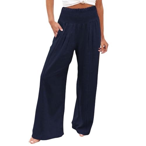 Women's Cotton Linen Wide Leg Trousers for Work