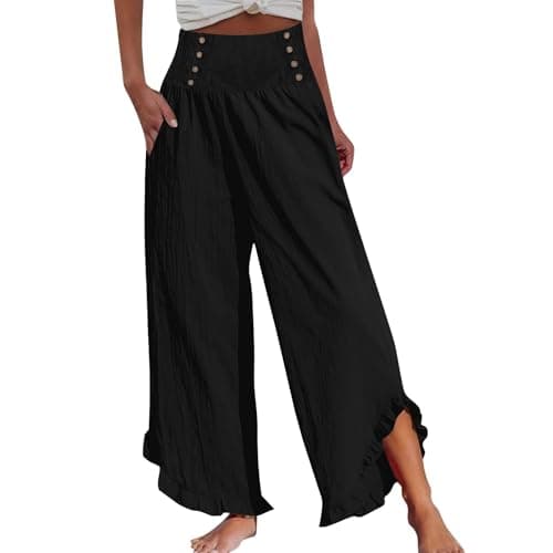 Oversize Smocked Waist Wide Leg Linen Boho Pant