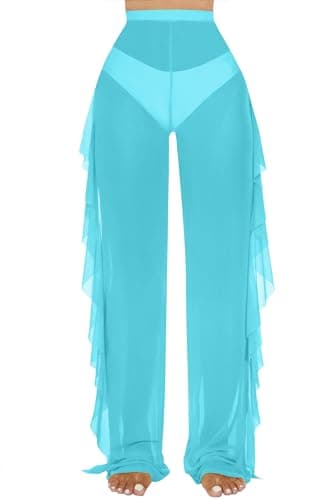 Jumppmile Women's Ruffle Sheer Mesh Swim Bikini Cover-Up