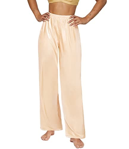 SWOMOG Women's Silk Satin Pajama Pants Elastic Waist