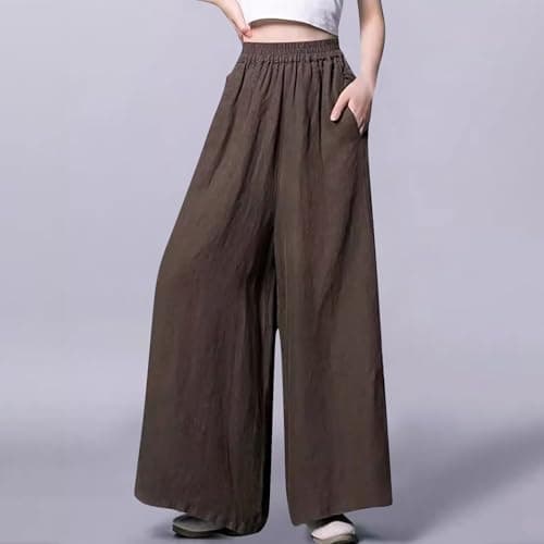 Yxzogd Plus Size Elastic Waist Cotton Linen Palazzo Pants with Pockets
