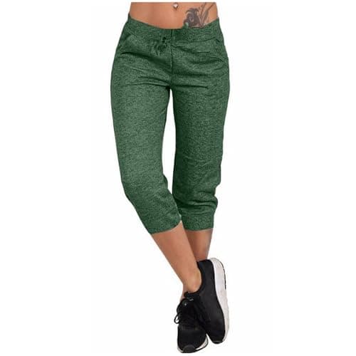 2024 Summer High Waisted Drawstring Capri Pants for Women Elastic Polyester