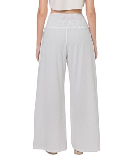 LOFBAZ Women's Summer High-Waisted Flowy Linen Palazzo Pants with Pockets