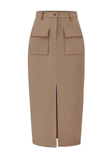 Women's High Waisted Cargo Midi Skirt with Pockets