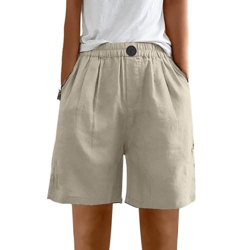 Sktremeuru Women's Trendy Casual Cotton and Linen Yoga Beach Shorts
