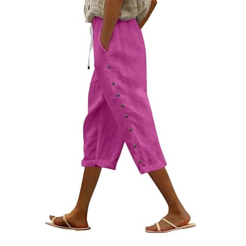 2025 Women's Lightweight Striped Linen Capri Pants