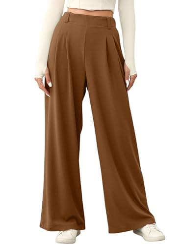 EVALESS Women's High Waisted Wide Leg Waffle Knit Palazzo Pants with Pockets