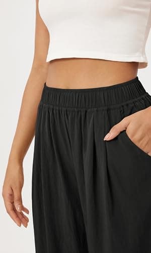 ODODOS Women's Wide Leg Crinkle Pockets Comfortable High Waist Pants