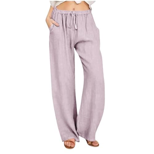 Yxzogd Women's Wide Leg Elastic Drawstring Linen Pants with Pockets