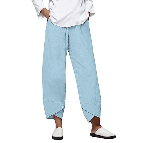 Casual Women's Cotton Linen Capri Pants with Pockets