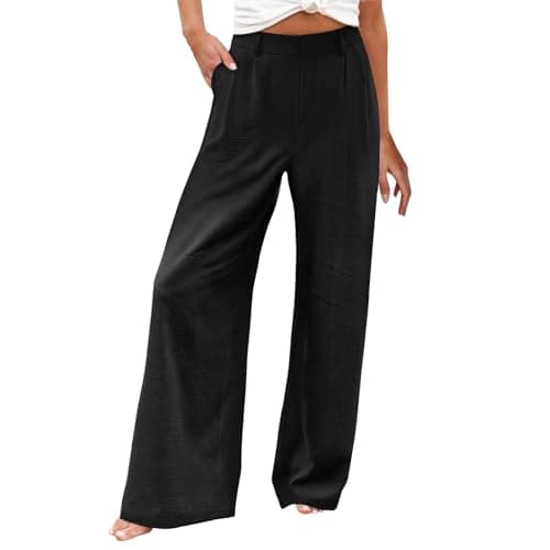 Stylish Women's Wide Leg Office Pants with Pockets Solid Slacks
