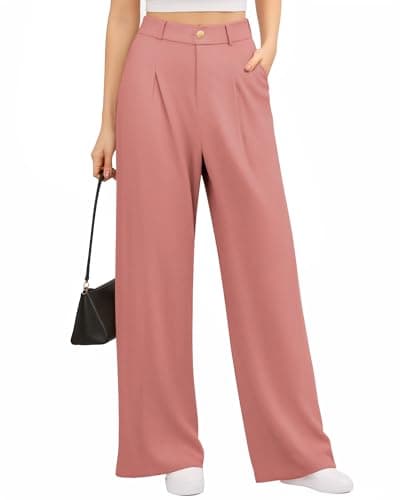 CLOZOZ Women's High Waist Wide Leg Faux Front Waffle Knit Pants