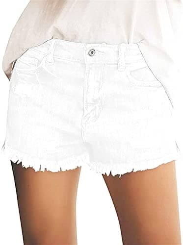 OnlyPuff Women's Ripped Mid-Waisted Denim Shorts