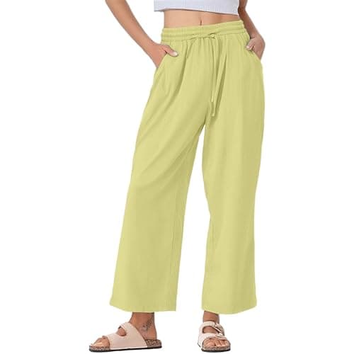 Trendy Women's Wide Leg Linen Pants with Elastic Waistband