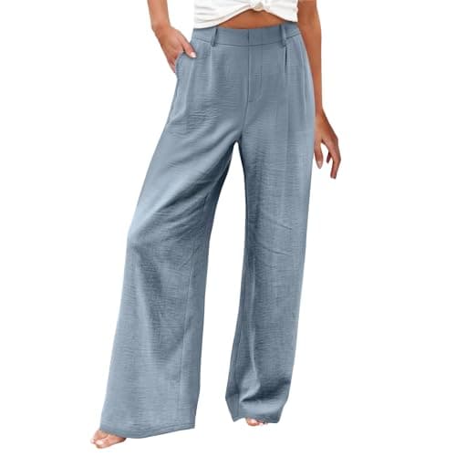 Stylish Women's Wide Leg Office Pants with Pockets Solid Slacks