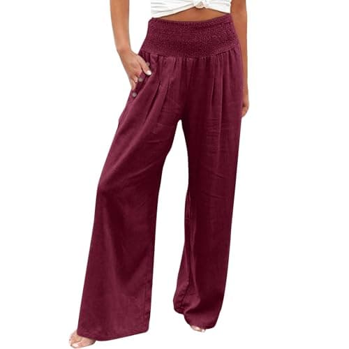 GOKKILRW Women's Linen Palazzo Pants Wide Leg High Waist Boho Summer Travel Trouser