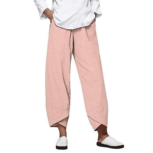 Casual Women's Cotton Linen Capri Pants with Pockets