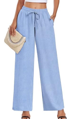 YVH Women's Casual Loose Fit Palazzo Pants with Pockets Elastic Waist